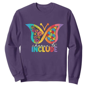 Autism Acceptance Sweatshirt Choose To Include Spectrum Neurodiversity Floral Butterfly TS02 Purple Printyourwear