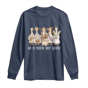 Funny Christian Easter He Is Risen Silly Goose Long Sleeve Shirt Cute Faith-Based Geese Parody Gift with Jesus TS02 Navy Print Your Wear