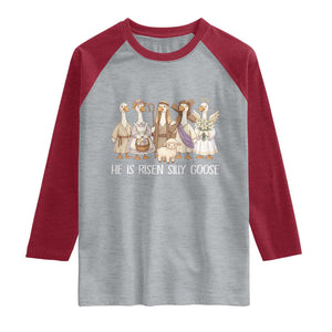 Funny Christian Easter He Is Risen Silly Goose Raglan Shirt Cute Faith-Based Geese Parody Gift with Jesus TS02 Heather Gray Heather Red Print Your Wear