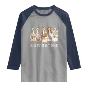 Funny Christian Easter He Is Risen Silly Goose Raglan Shirt Cute Faith-Based Geese Parody Gift with Jesus TS02 Sport Gray Navy Print Your Wear