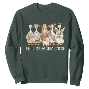 Funny Christian Easter He Is Risen Silly Goose Sweatshirt Cute Faith-Based Geese Parody Gift with Jesus TS02 Dark Forest Green Print Your Wear