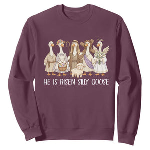 Funny Christian Easter He Is Risen Silly Goose Sweatshirt Cute Faith-Based Geese Parody Gift with Jesus TS02 Maroon Print Your Wear