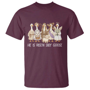 Funny Christian Easter He Is Risen Silly Goose T Shirt Cute Faith-Based Geese Parody Gift with Jesus TS02 Maroon Print Your Wear