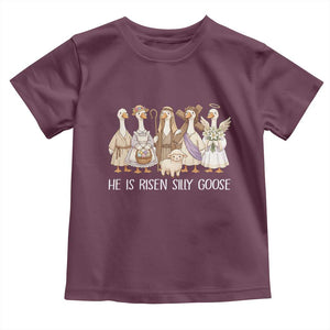 Funny Christian Easter He Is Risen Silly Goose Toddler T Shirt Cute Faith-Based Geese Parody Gift with Jesus TS02 Maroon Print Your Wear