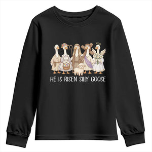 Funny Christian Easter He Is Risen Silly Goose Youth Sweatshirt Cute Faith-Based Geese Parody Gift with Jesus TS02 Black Print Your Wear
