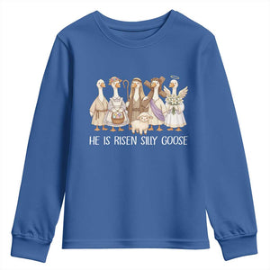 Funny Christian Easter He Is Risen Silly Goose Youth Sweatshirt Cute Faith-Based Geese Parody Gift with Jesus TS02 Royal Blue Print Your Wear