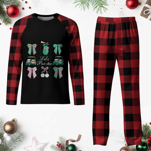 Lets Par-tee Coquette Golf Bows Plaid Pajama Set Preppy Pink and Green Golf Cart n Bag Golfing Lover Club TS02 Buffalo Plaid Print Your Wear