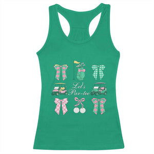 Lets Par-tee Coquette Golf Bows Racerback Tank Top Preppy Pink and Green Golf Cart n Bag Golfing Lover Club TS02 Irish Green Print Your Wear