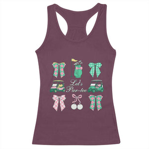 Lets Par-tee Coquette Golf Bows Racerback Tank Top Preppy Pink and Green Golf Cart n Bag Golfing Lover Club TS02 Maroon Print Your Wear