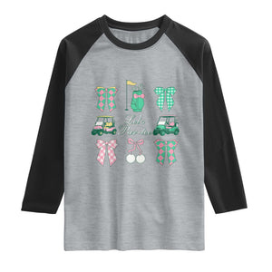 Lets Par-tee Coquette Golf Bows Raglan Shirt Preppy Pink and Green Golf Cart n Bag Golfing Lover Club TS02 Heather Gray Black Print Your Wear