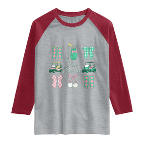 Lets Par-tee Coquette Golf Bows Raglan Shirt Preppy Pink and Green Golf Cart n Bag Golfing Lover Club TS02 Heather Gray Heather Red Print Your Wear