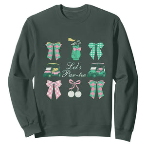 Lets Par-tee Coquette Golf Bows Sweatshirt Preppy Pink and Green Golf Cart n Bag Golfing Lover Club TS02 Dark Forest Green Print Your Wear