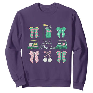 Lets Par-tee Coquette Golf Bows Sweatshirt Preppy Pink and Green Golf Cart n Bag Golfing Lover Club TS02 Purple Print Your Wear