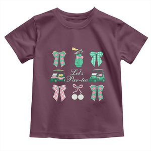 Lets Par-tee Coquette Golf Bows Toddler T Shirt Preppy Pink and Green Golf Cart n Bag Golfing Lover Club TS02 Maroon Print Your Wear