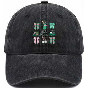 Lets Par-tee Coquette Golf Bows Washed Cotton Baseball Cap Preppy Pink and Green Golf Cart n Bag Golfing Lover Club TS02 Print Your Wear