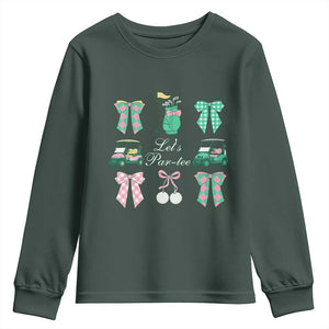 Lets Par-tee Coquette Golf Bows Youth Sweatshirt Preppy Pink and Green Golf Cart n Bag Golfing Lover Club TS02 Dark Forest Green Print Your Wear