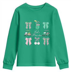 Lets Par-tee Coquette Golf Bows Youth Sweatshirt Preppy Pink and Green Golf Cart n Bag Golfing Lover Club TS02 Irish Green Print Your Wear