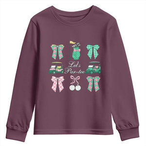 Lets Par-tee Coquette Golf Bows Youth Sweatshirt Preppy Pink and Green Golf Cart n Bag Golfing Lover Club TS02 Maroon Print Your Wear