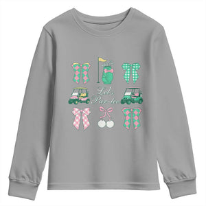 Lets Par-tee Coquette Golf Bows Youth Sweatshirt Preppy Pink and Green Golf Cart n Bag Golfing Lover Club TS02 Sport Gray Print Your Wear