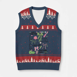Lets Par-tee Coquette Golf Bows V-Neck Knit Sweater Vest Pink and Green Gear Girls Game Day Golfing Tradition TS02 Navy Red Print Your Wear
