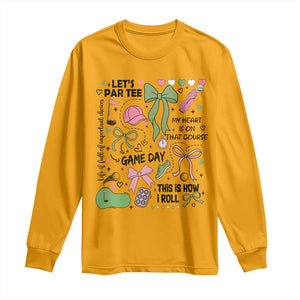 Lets Par-tee Coquette Golf Bows Long Sleeve Shirt Pink and Green Gear Girls Game Day Golfing Tradition TS02 Gold Print Your Wear