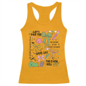 Lets Par-tee Coquette Golf Bows Racerback Tank Top Pink and Green Gear Girls Game Day Golfing Tradition TS02 Gold Print Your Wear