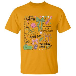 Lets Par-tee Coquette Golf Bows T Shirt Pink and Green Gear Girls Game Day Golfing Tradition TS02 Gold Print Your Wear