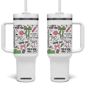 Lets Par-tee Coquette Golf Bows Tumbler With Handle Pink and Green Gear Girls Game Day Golfing Tradition TS02 One Size: 40 oz White Print Your Wear