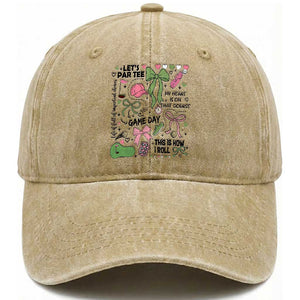 Lets Par-tee Coquette Golf Bows Washed Cotton Baseball Cap Pink and Green Gear Girls Game Day Golfing Tradition TS02 Print Your Wear