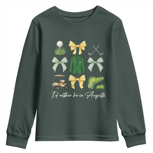 Funny Id Rather Be In Augusta Coquette Golfer Youth Sweatshirt Georgia Golf Traditions Golfing Fan Aesthetic TS02 Dark Forest Green Print Your Wear