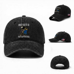 Just Tap It In Funny Golfer Washed Cotton Baseball Cap Tappy Tap Taparoo Putting Golfing Humor Retro Golf Lover TS02 Washed Cap Universal Fit Black Print Your Wear