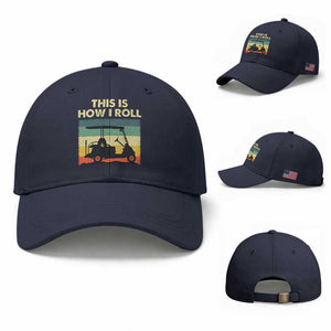 This Is How I Roll Golf Cart Retro 70s 80s Baseball Cap Vintage Golfing Lover Golfer Country Club Lifestyle TS02 Baseball Cap Universal Fit Navy Print Your Wear