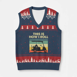 This Is How I Roll Golf Cart Retro 70s 80s V-Neck Knit Sweater Vest Vintage Golfing Lover Golfer Country Club Lifestyle TS02 Navy Red Print Your Wear