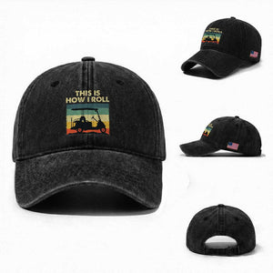 This Is How I Roll Golf Cart Retro 70s 80s Washed Cotton Baseball Cap Vintage Golfing Lover Golfer Country Club Lifestyle TS02 Washed Cap Universal Fit Black Print Your Wear
