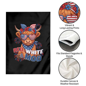 Red White and Moo Funny Patriotic Highland Cow Garden Flag Cute American Flag Sunglasses and Bandana Summer Fireworks TS02 Print Your Wear