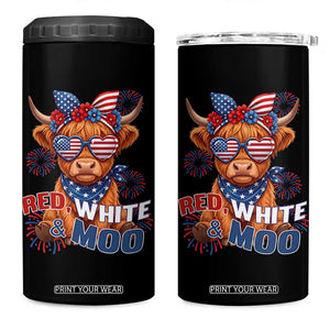 Red White and Moo Funny Patriotic Highland Cow 4 in 1 Can Cooler Tumbler Cute American Flag Sunglasses and Bandana Summer Fireworks TS02 One Size: 16 oz Black Print Your Wear