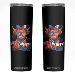 Red White and Moo Funny Patriotic Highland Cow Skinny Tumbler Cute American Flag Sunglasses and Bandana Summer Fireworks TS02 Black Print Your Wear