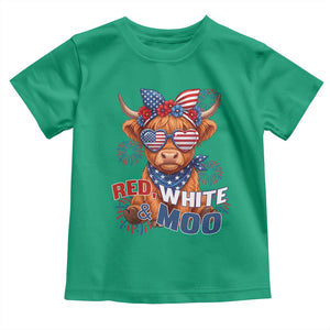 Red White and Moo Funny Patriotic Highland Cow Toddler T Shirt Cute American Flag Sunglasses and Bandana Summer Fireworks TS02 Irish Green Print Your Wear
