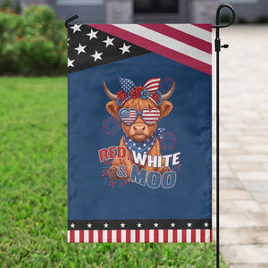 Red White and Moo Funny Highland Cow Patriotic Garden Flag Cute American Flag Sunglasses and Bandana Summer Fireworks