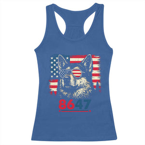 Vintage Patriotic German Shepherd 1776 Graphic Racerback Tank Top American Flag Sunglasses Cool Dog 4th of July Distressed TS02 Royal Blue Print Your Wear