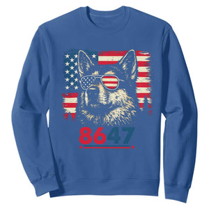 Vintage Patriotic German Shepherd 1776 Graphic Sweatshirt American Flag Sunglasses Cool Dog 4th of July Distressed TS02 Royal Blue Print Your Wear