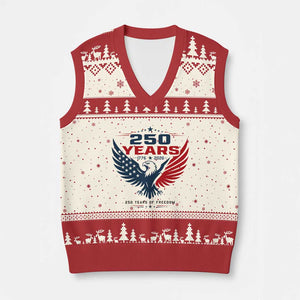 250 Years of Freedom Commemorative Patriotic Eagle V-Neck Knit Sweater Vest Majestic American Flag Winged Eagle 1776 to 2026 Semiquincentennial TS02 Beige Red Print Your Wear