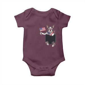 Funny Patriotic French Bulldog in Pocket Graphic Baby Onesie Cute Frenchie Waving US Flag Sunglasses Faux Summer TS02 Maroon Print Your Wear