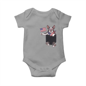Funny Patriotic French Bulldog in Pocket Graphic Baby Onesie Cute Frenchie Waving US Flag Sunglasses Faux Summer TS02 Sport Gray Print Your Wear