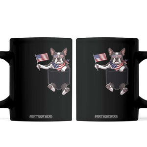 Funny Patriotic French Bulldog in Pocket Graphic Coffee Mug Cute Frenchie Waving US Flag Sunglasses Faux Summer TS02 Black Print Your Wear