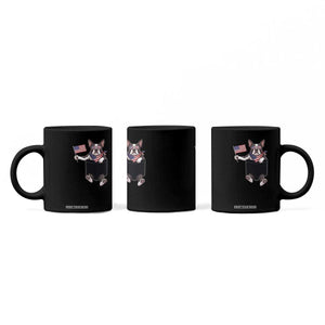 Funny Patriotic French Bulldog in Pocket Graphic Coffee Mug Cute Frenchie Waving US Flag Sunglasses Faux Summer TS02 Print Your Wear
