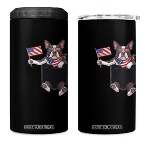 Funny Patriotic French Bulldog in Pocket Graphic 4 in 1 Can Cooler Tumbler Cute Frenchie Waving US Flag Sunglasses Faux Summer TS02 One Size: 16 oz Black Print Your Wear