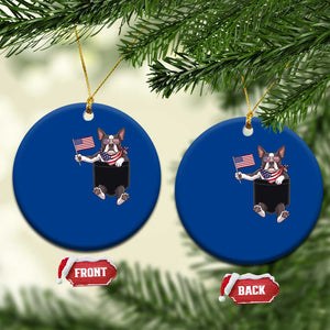 Funny Patriotic French Bulldog in Pocket Graphic Ceramic Ornament Cute Frenchie Waving US Flag Sunglasses Faux Summer TS02 1pc Blue Print Your Wear