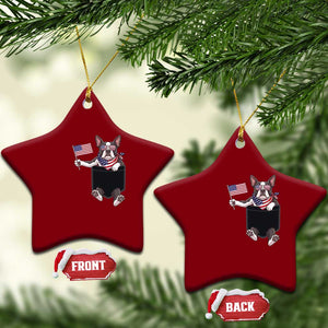 Funny Patriotic French Bulldog in Pocket Graphic Ceramic Ornament Cute Frenchie Waving US Flag Sunglasses Faux Summer TS02 Print Your Wear