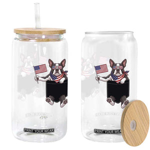 Funny Patriotic French Bulldog in Pocket Graphic Glass Can Cute Frenchie Waving US Flag Sunglasses Faux Summer TS02 Print Your Wear
